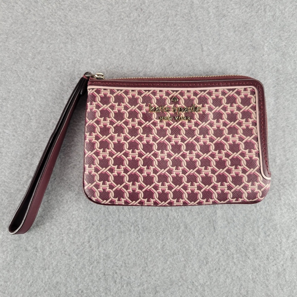 KATE SPADE SMALL‎ L-ZIP WRISTLET SPADE LINK WLRU6292 PINK MULTI